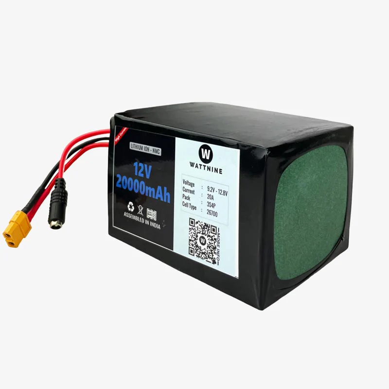 WATTNINE® 12V 20Ah Rechargeable Lithium Ion (NMC) Battery Pack with Warranty