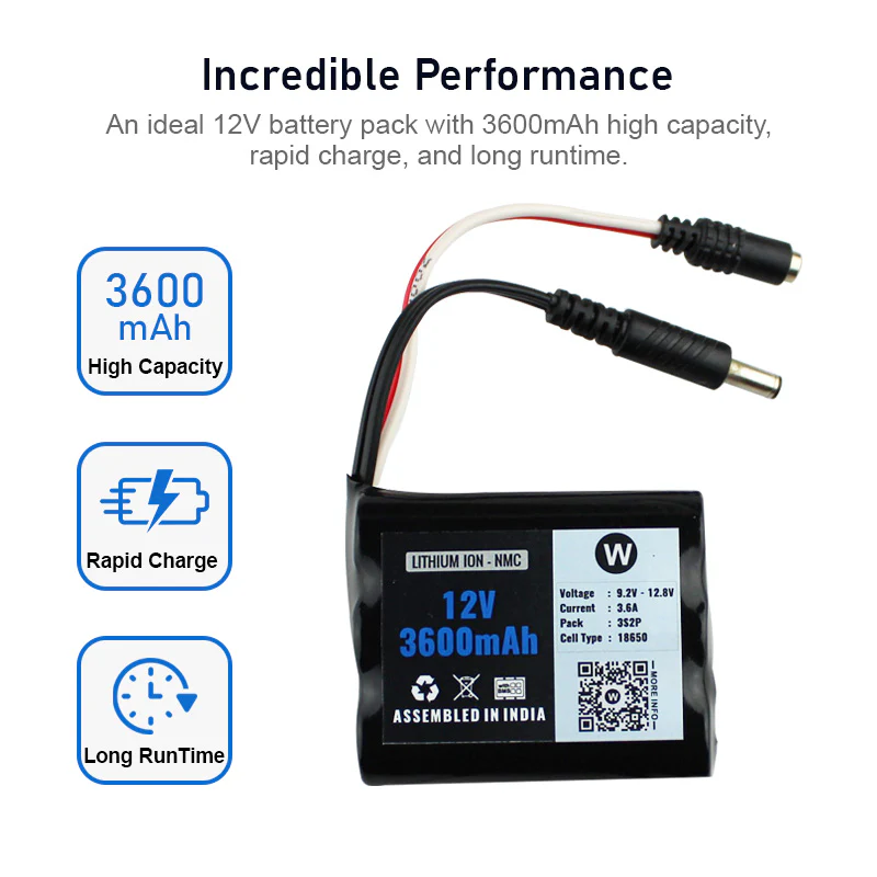 WATTNINE® 12V 3600mAh Lithium Ion Battery Pack with 3 year warranty - Image 3