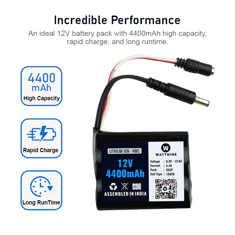 WATTNINE® 12V 4400mAh Lithium ion Battery Pack with 3 year Warranty - Image 3