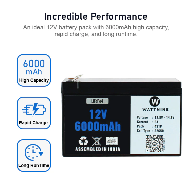 WATTNINE® 12.8V 6Ah Lithium(LiFePo4) Battery Pack with 3 Year Warranty - Image 4