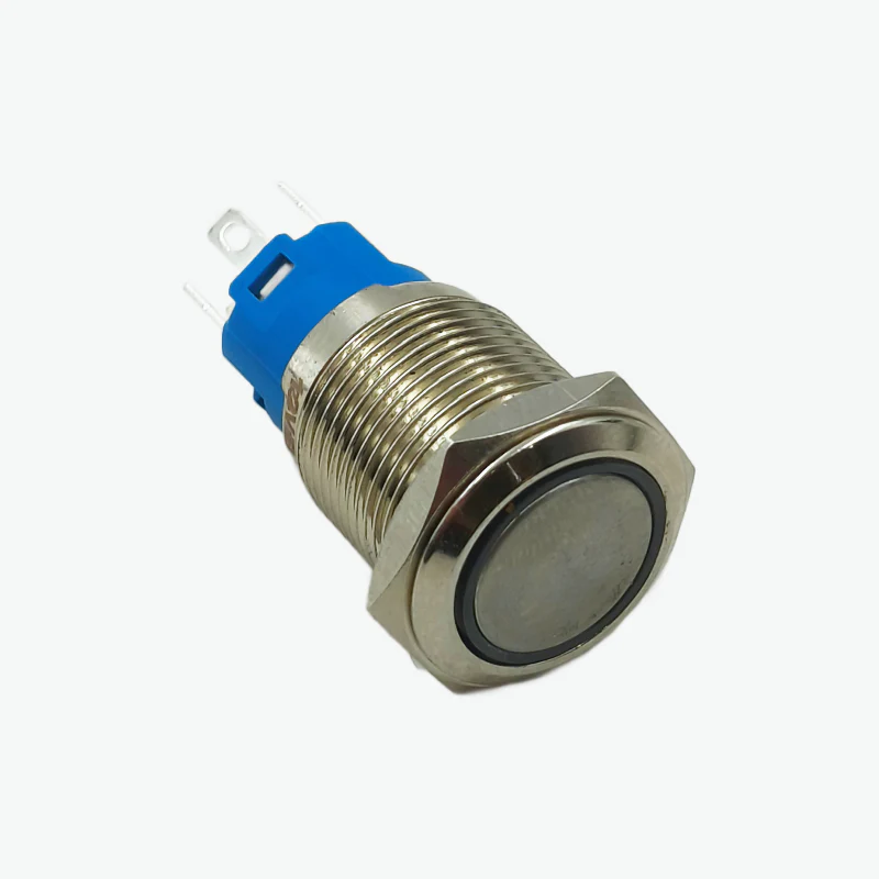 Flat Head 16mm 12V-24V Latching Metal Push Button Switch - Green (5 Pin IP67 Waterproof Ring LED Illumination) - Image 2