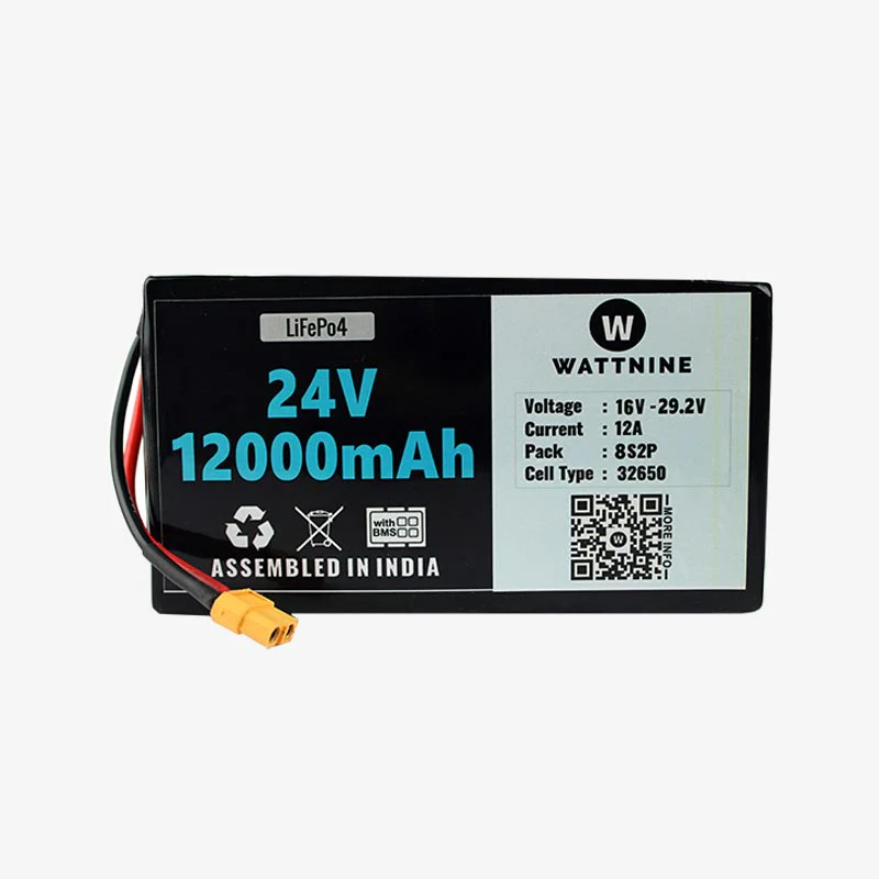 WATTNINE® 24V (25.6V) 12Ah LiFePo4 Battery with Warranty