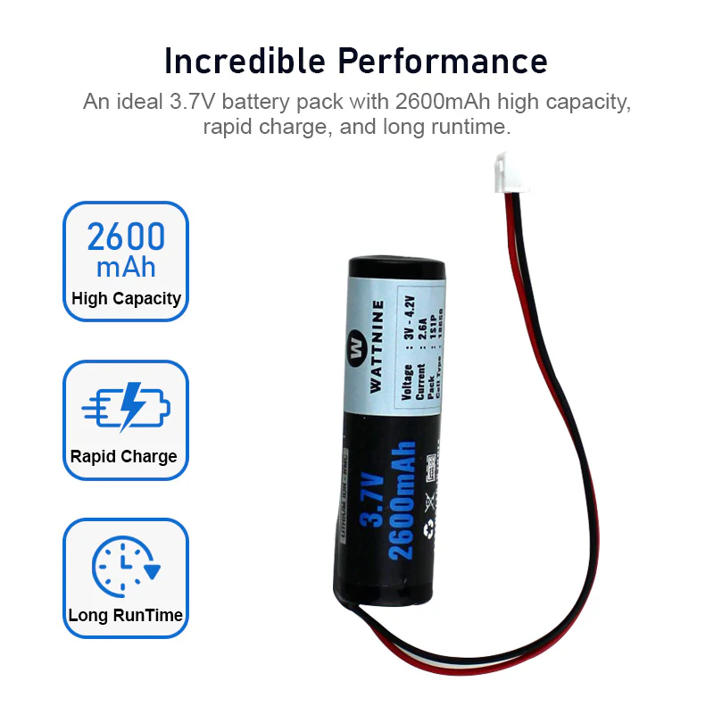 WATTNINE® 3.7V 2600mah Lithium Battery Pack with 3 year warranty - Image 3