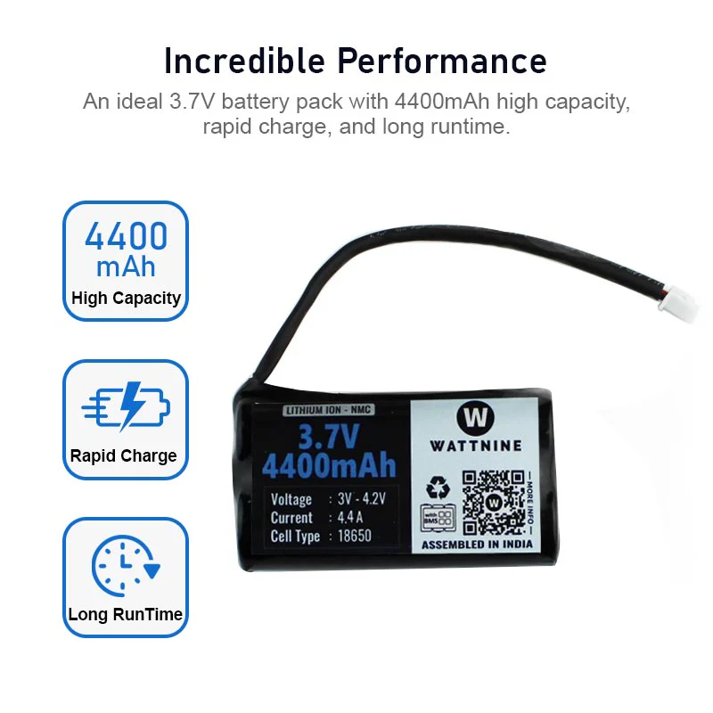 WATTNINE® 3.7V 4400mAh Lithium Battery Pack with 3 year warranty - Image 4