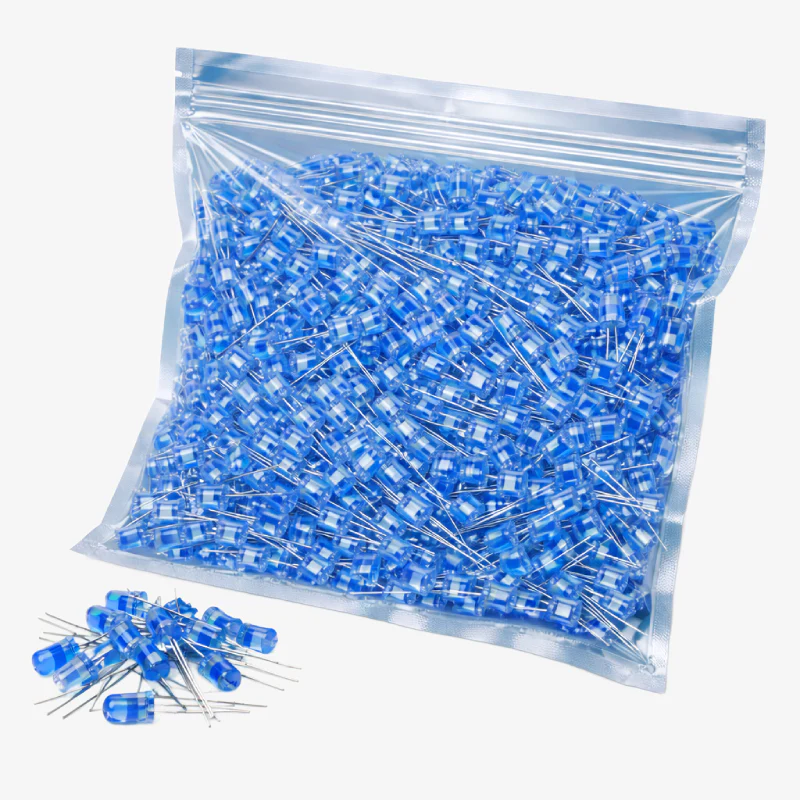 5mm Blue LED 1000pcs Pack - High Brightness Through Hole Indicator Light