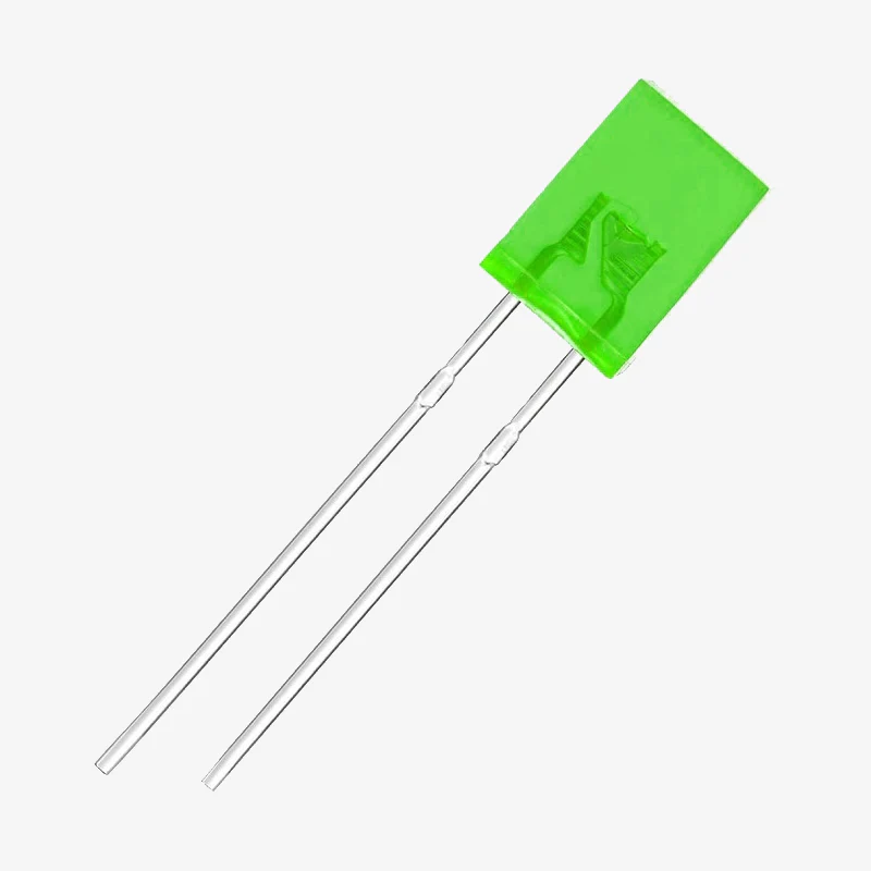 5mm Rectangle 2-Pin Through-Hole Flat Top Diffused LED - Green