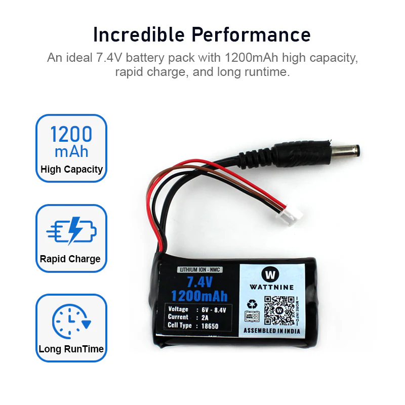7.4V 1200mAh Rechargeable Lithium Battery Pack with Warranty (Includes BMS & Balance Pin) - 2S 1P - Image 3