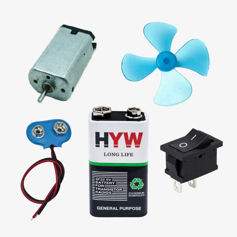 DIY Windmill Kit with Mini DC Motor 9V, Fan Blade, 9V Battery, Switch and Connector