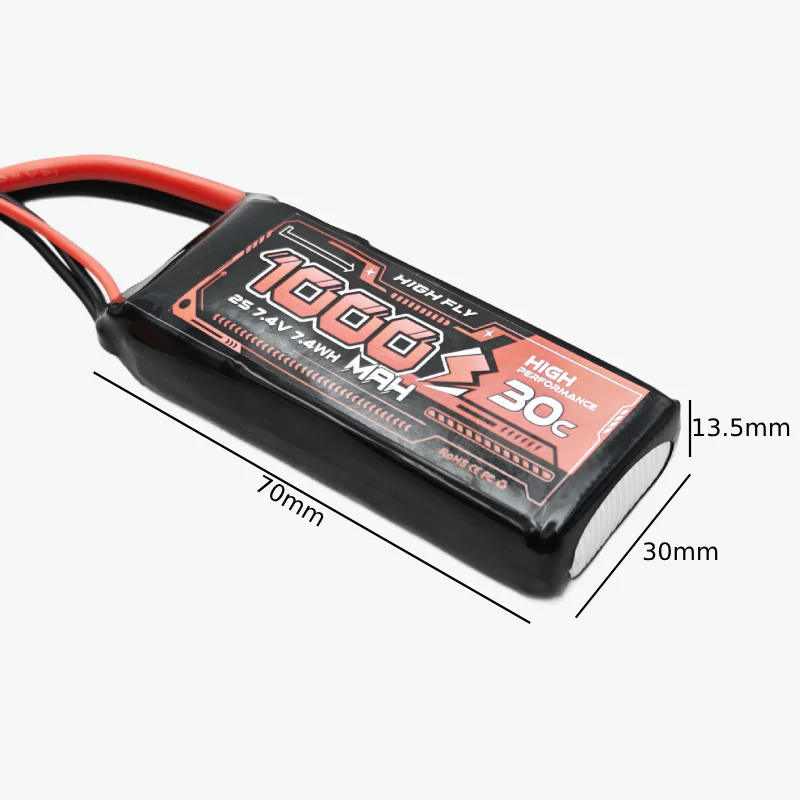 HIGH FLY 7.4V 1000mAh 2S 30C Lithium-Polymer Rechargeable Battery - Image 3