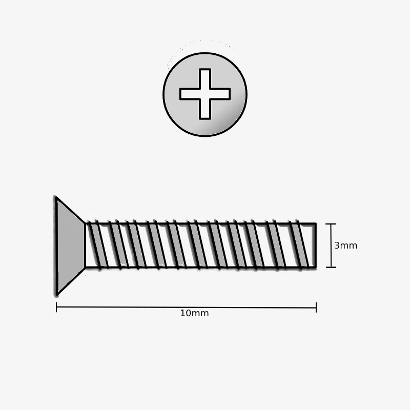 M3 X 10mm CSK Phillips Head SS202 Bolt (Pack of 10) - Image 2