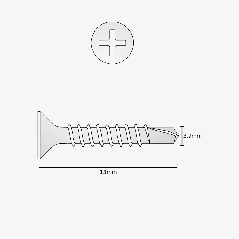 M3.9 X 13mm Stainless Steel CSK Self-Drilling Screw(Pack of 10) - Image 2