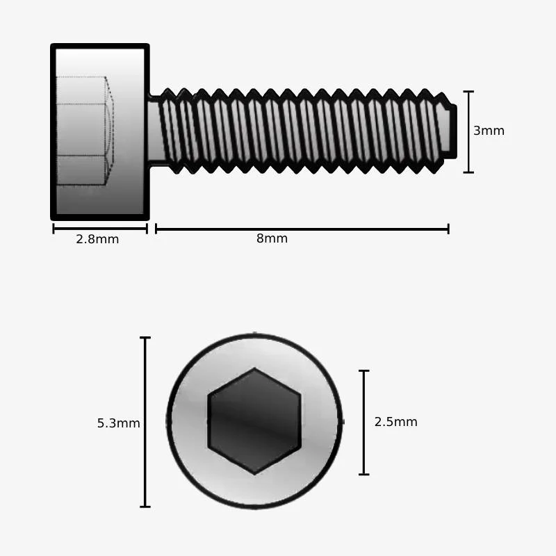 M3 X 8mm Hex Allen Socket Head SS202 Bolt (Pack of 10) - Image 2
