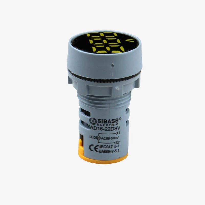 Sibass AD16-22DSV AC Voltmeter Display Round Yellow 22mm (60 to 500 VAC) - Image 2