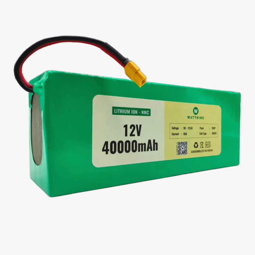 WATTNINE® 12V 40Ah Rechargeable Lithium Ion Battery Pack with 3 year Warranty